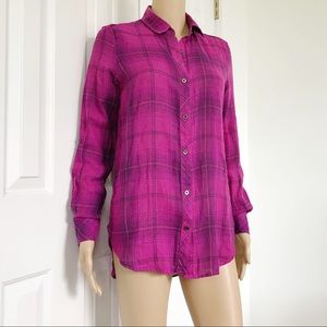 Seven7 Button Down Plaid High Low Shirt XS